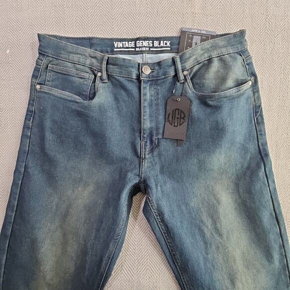 Vintage Genes Black VGB Jeans Men's 36W x 32L Relaxed Fit French Terry Denim NWT - Picture 7 of 16